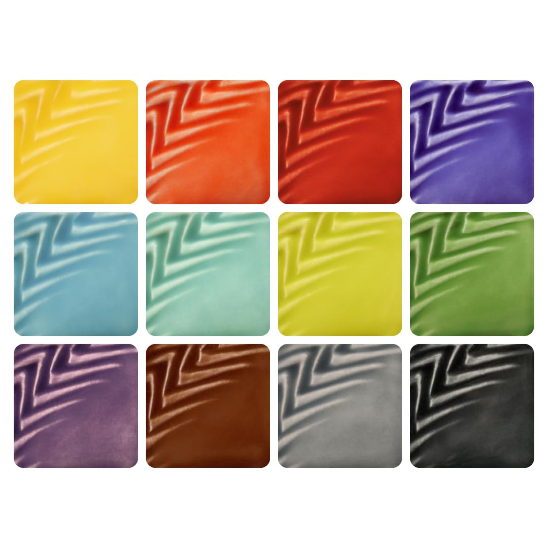 AMACO Teacher's Palette Light Gloss Glazes 12-Pint Class Pack, 12 Assorted Colors, Low Fire Cone 05 (TPL) Intermixable Liquid Ceramic Pottery Glazes