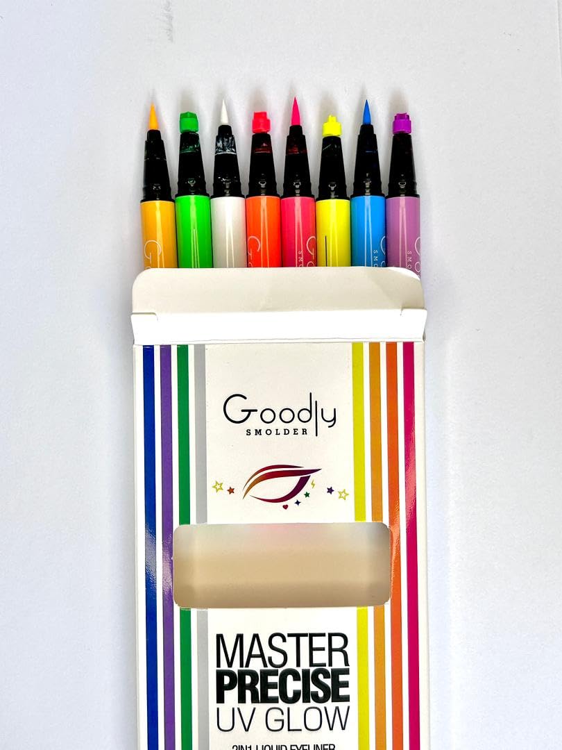 Goodly 8 Colors Master Precise UV Glow 2 IN 1 Liquid Eyeliner Set, Matte Colored Waterproof Smudge-proof Pigmented Graphic Liners