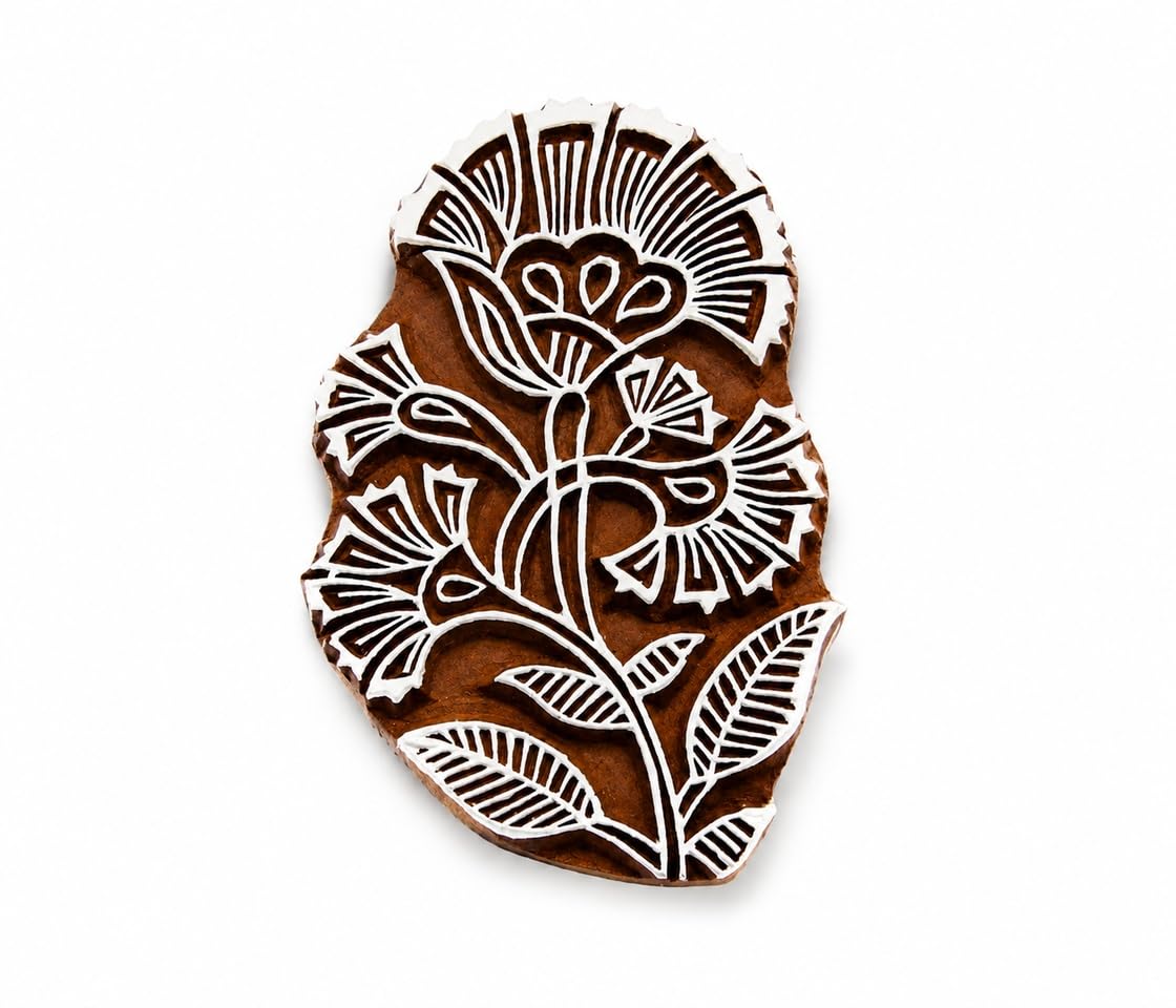 Indian Hand Carved Flower Design Wooden Printing Block Textile Stamp