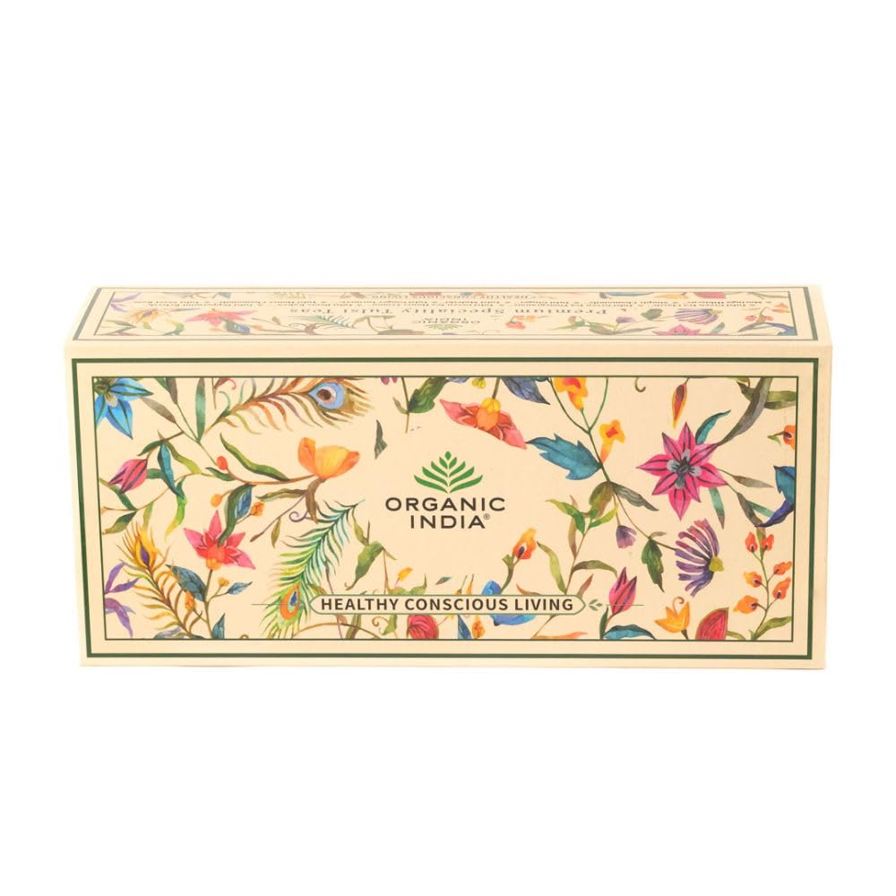 A TATA Product - Organic India Premium Speciality Tulsi Tea Gift Box (60 Assorted Teabags, 12 Flavors) | Assorted Green-tea and Caffeine Free Herbal Infusion | Certified Organic | Stress Relieving | Uplifts Mood |Antioxidant- Rich | Staple- Free Unbleached Tea Bags
