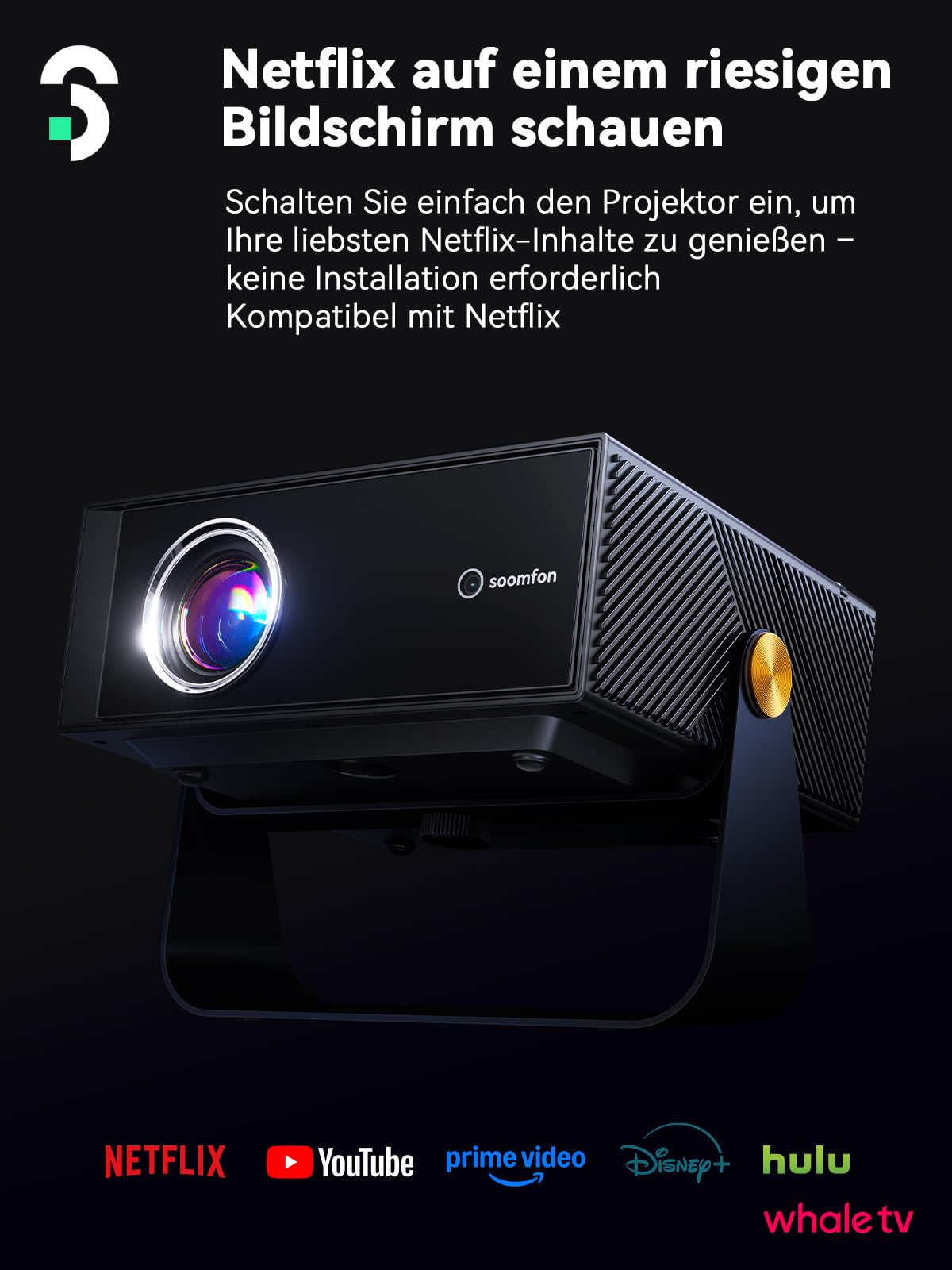 SOOMFON Smart Beamer 4K Heimkino Mini Projektor Autofokus Trapezkorrektur WiFi Bluetooth