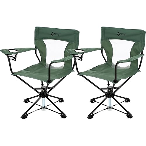 ARROWHEAD OUTDOOR 360° Degree Swivel Hunting Chair w/Armrests, Perfect for Blinds, No Sink Feet, Supports up to 450lbs, Carrying Case, Steel Frame, Fishing, High-Grade 600D Canvas, USA-Based Support,