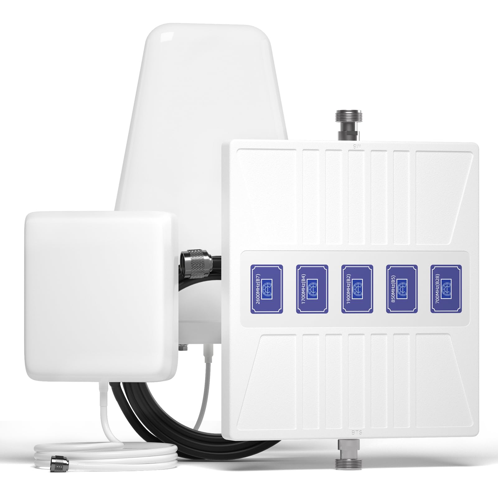 Amplificador de Señal Móvil 5G 4G LTE 3G gsm, Amplificador de Cobertura Móvil 5 Bandas 28/8/3/1/7 - Mejora Llamadas e Internet en Hogar y Oficina