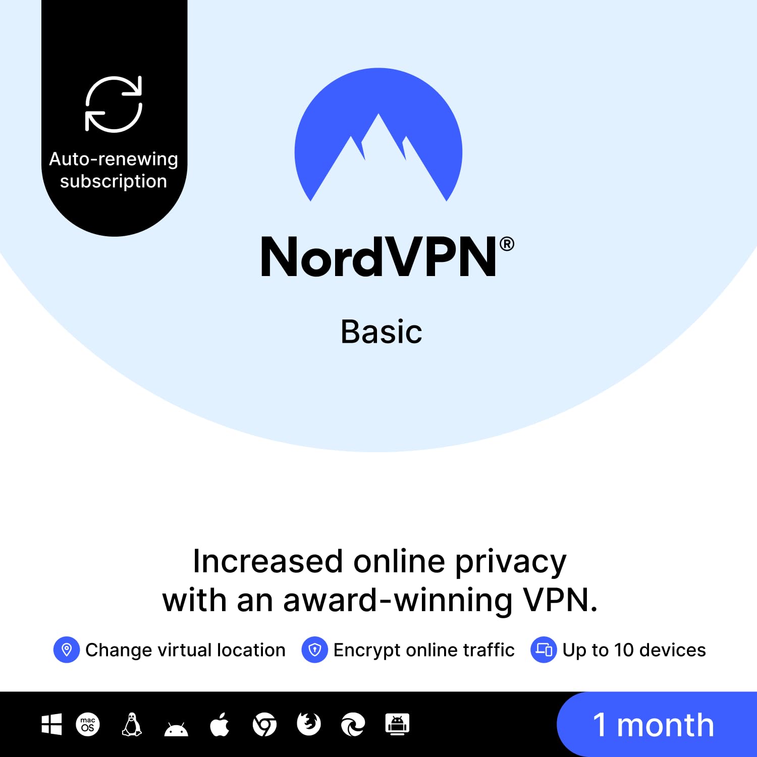 NordVPN Basic, 10 Devices, 1-Month, Premium VPN Software [Amazon Subscription]
