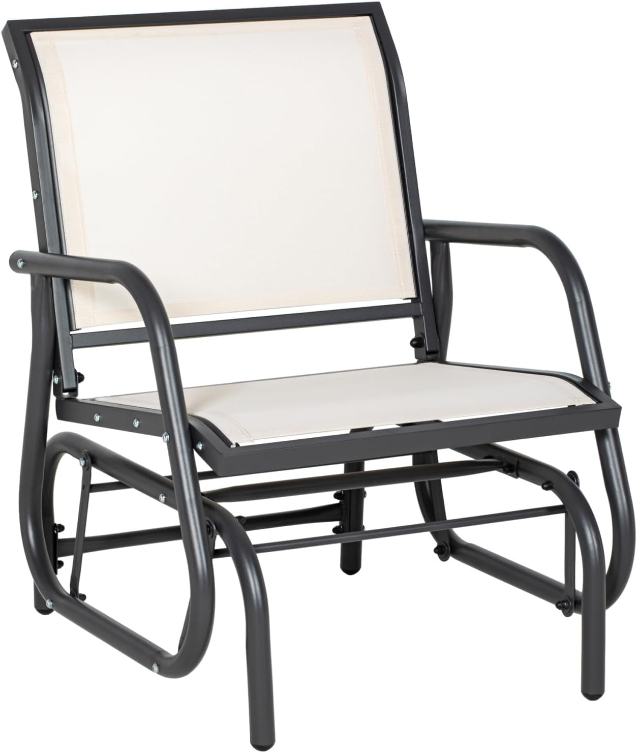 Porch Glider, Breathable Mesh Swing Chair with Comfortable Curved Armrests for Garden, Pool, Patio