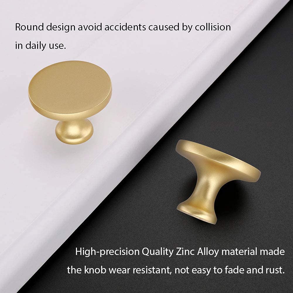 LONTAN 10 Pack Gold Knobs: Cupboard & Drawer Knobs, Round, Solid, Rustproof, Brass-Zinc Alloy, 1.25" Diameter, 1" Projection - Image 3