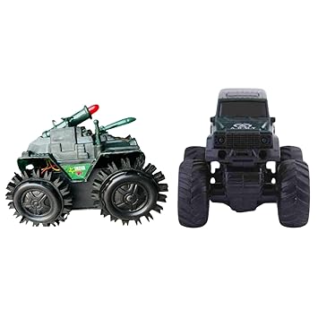 X1 FAST Battery Operated Military Mini Tank and Hand Friction Mini Monster Truck Off Road Combo | Pack of 2 |