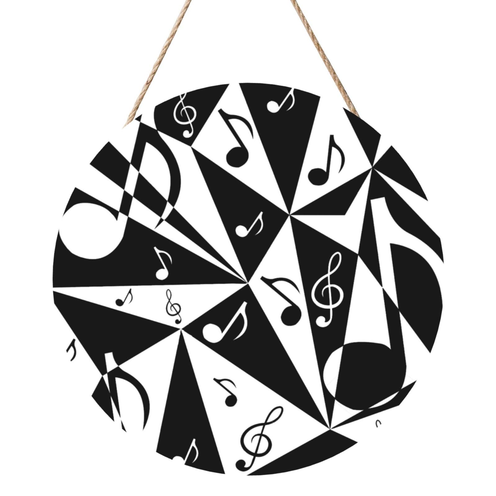 InOmak Stylish Musical Note Pattern, Round Wood Panel Painting 12 in, Wall Hanging Painting For Home