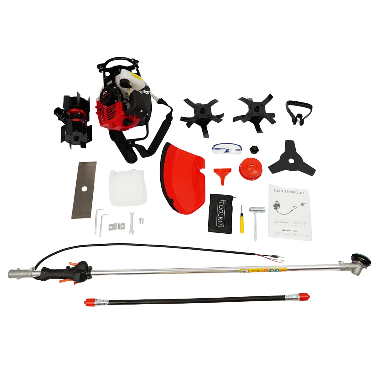 Kosiarka ogrodowa 2 w 1, spalinowa kosiarka spalinowa 43 CC 1250 W, silnik dwusuwowy, szerokość cięcia 27 cm i szerokość spulchniania 32 cm, do kosiarki spalinowej, plecak, glebogryzarka do