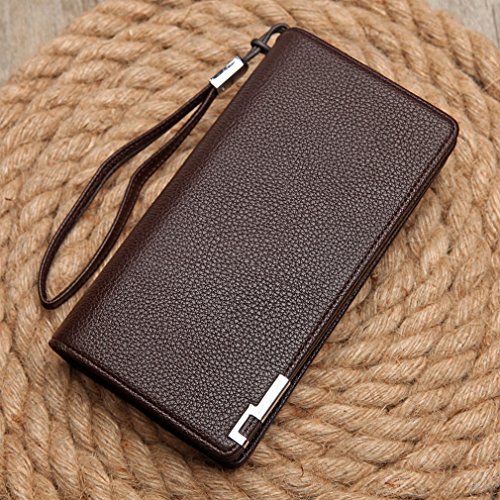 HTB Bolso de Mano de Los Hombres de Negocio de la Manera Bolso de Mano de la Cremallera de Alto Grado Bolso del Teléfono de la Multi-Tarjeta de la Carpeta del Patrón del Lychee,Marrón