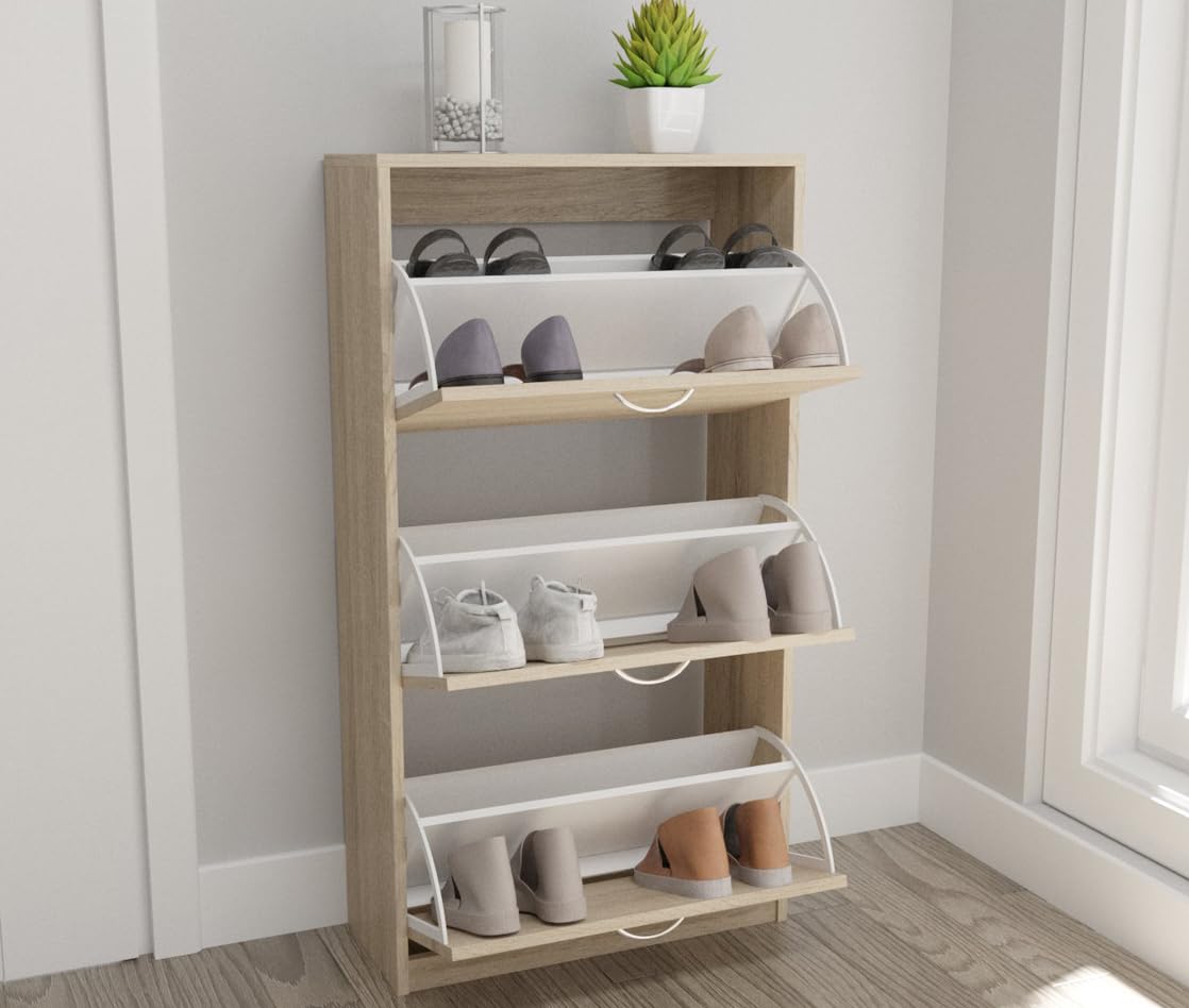 DORMIDAN- Zapatero 3 puertas, mueble armario, gran capacidad (Roble)