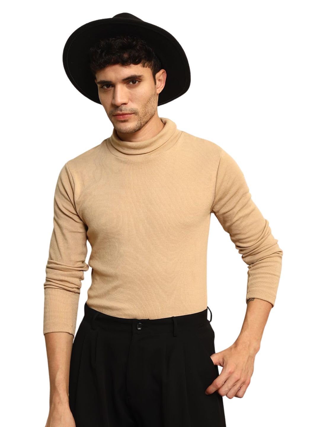 tandul Men's Solid Beige Full Sleeve Sweater - Polyester Blend Sweater for Men Soft & Breathable & Comfortable Outfits for Office, Casual, Festive & Party (11960)-picture-14