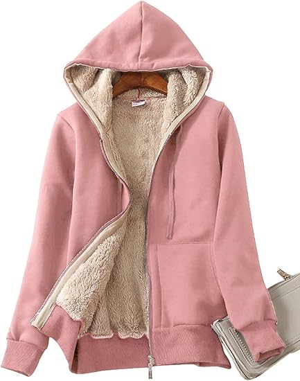Yeokou Women's Casual Full Zip Up Sherpa Lined Hoodie Sweatshirt Jacket Coat