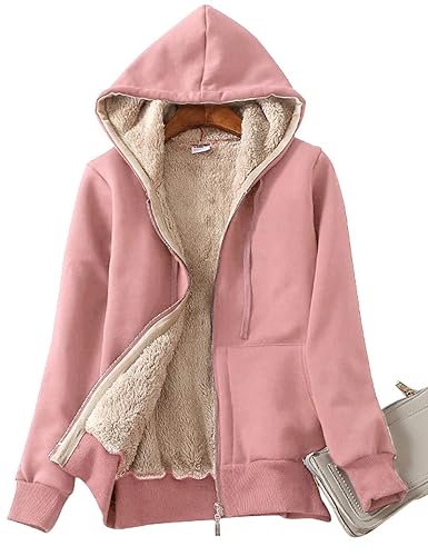 Yeokou Women's Casual Full Zip Up Sherpa Lined Hoodie Sweatshirt Jacket Coat - Pink - Medium