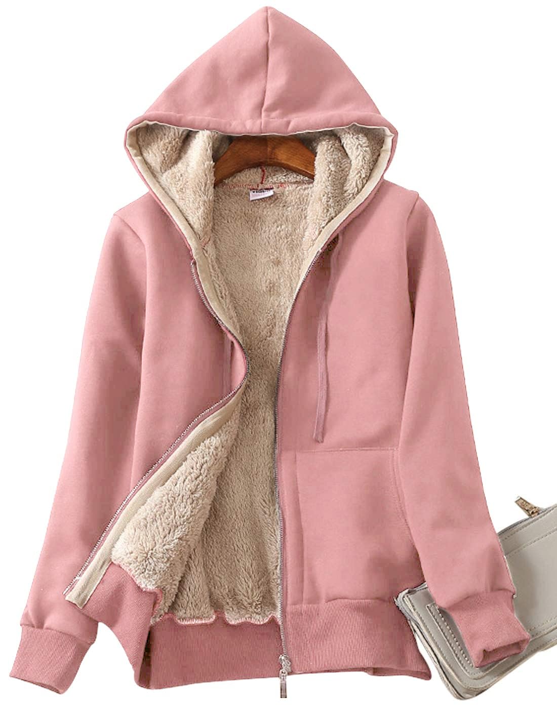 Women’s Casual Full Zip Up Sherpa Lined Hoodie Sweatshirt Jacket Coat