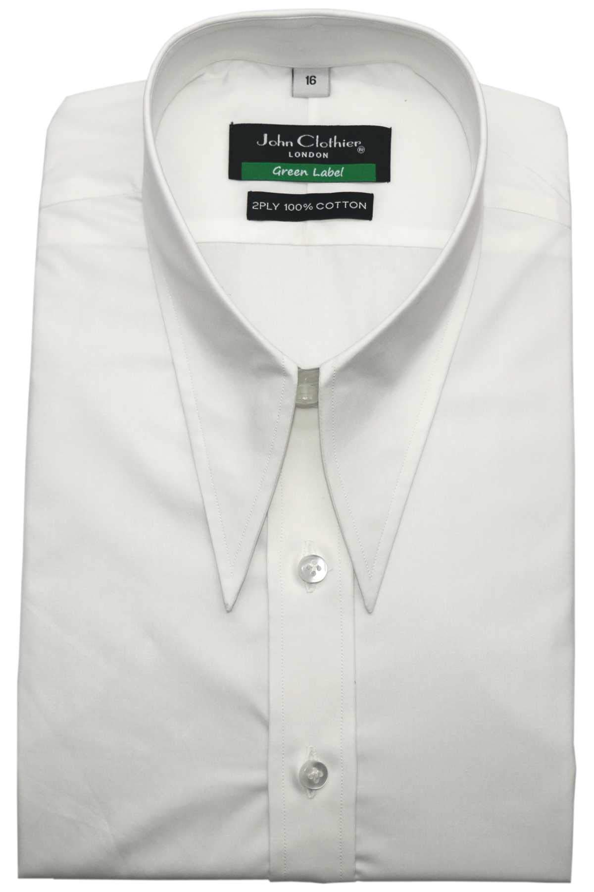 John ClothierSpearpoint Collar Men's White Hidden Placket Shirt Long Point Vintage Style Retro WWII 1930's 1940's Shirt