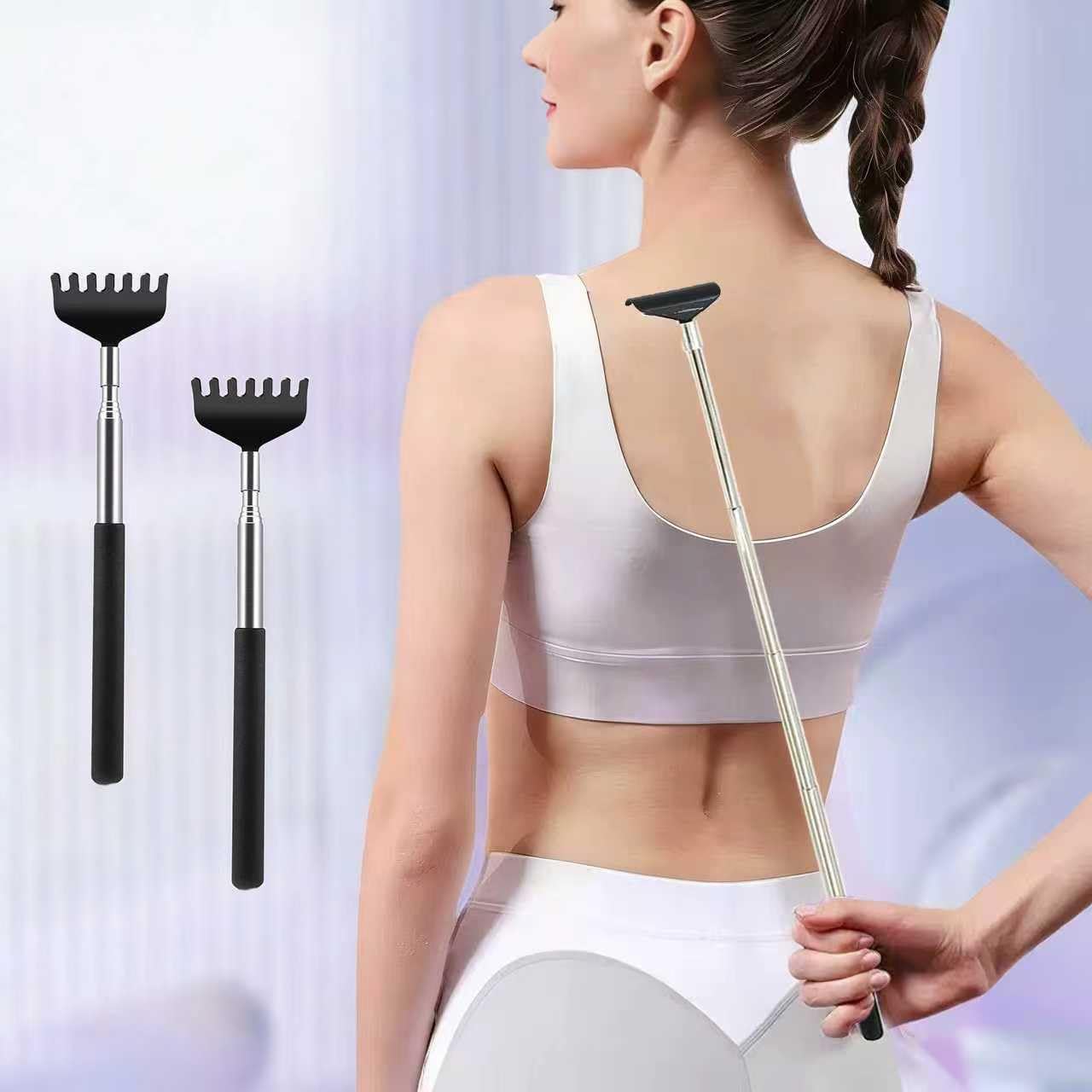 2 Pack Stainless Extendable Back Scratcher - Portable Telescoping Metal Back Scratchers/Hand Massager with Soft Rubber Handles for Thanksgiving, Birthday, Christmas Gifts-Black