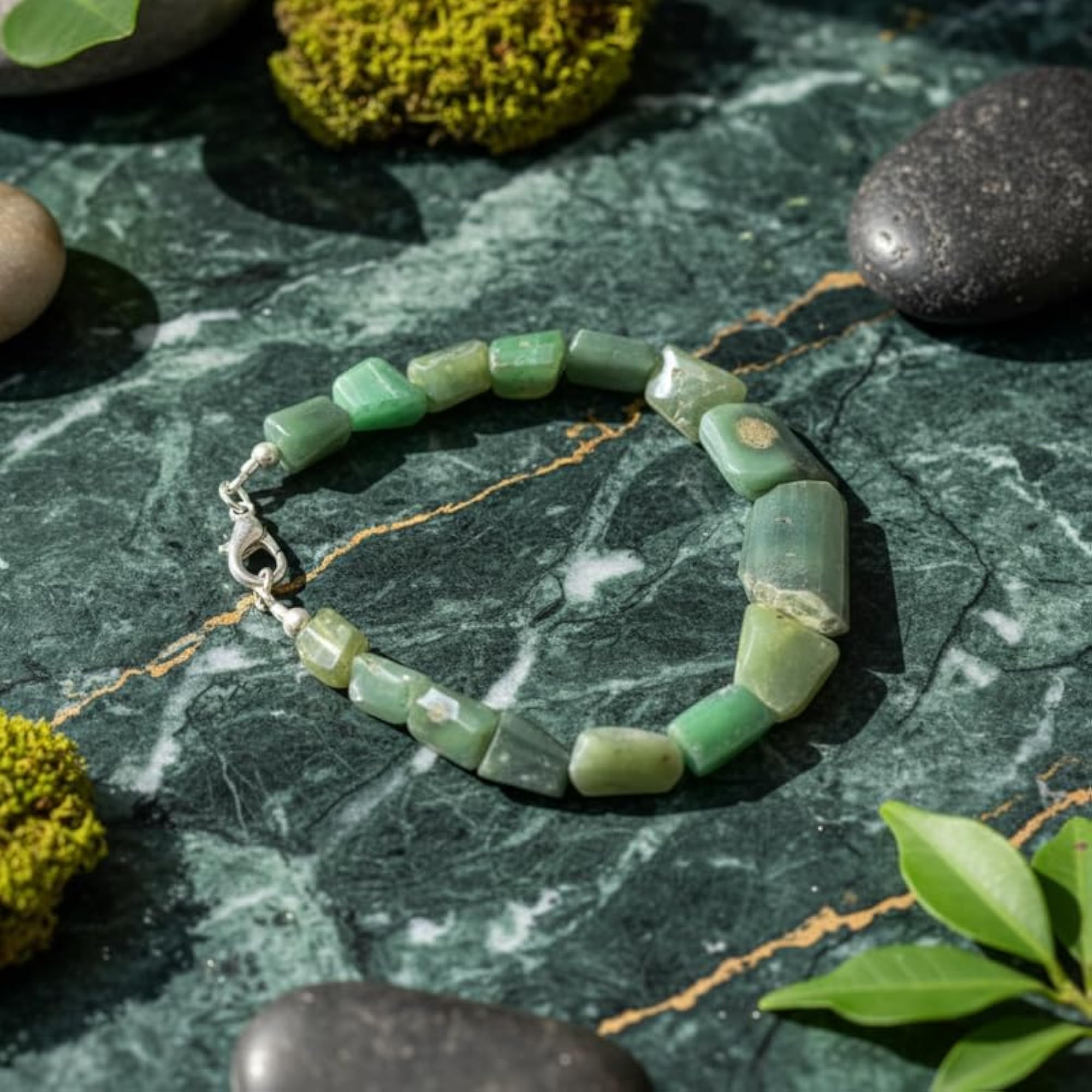 Natural Emerald Gemstone Link Bracelet, Handmade Stacking