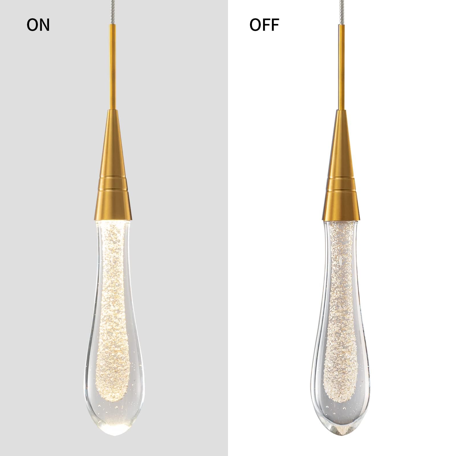 Lámparas de cocina de techo regulable LED moderna lámpara colgante de oro mini lámpara colgante de cristal en forma de lágrima para cocina, isla, dormitorio, pasillo, entrada (paquete de 1)