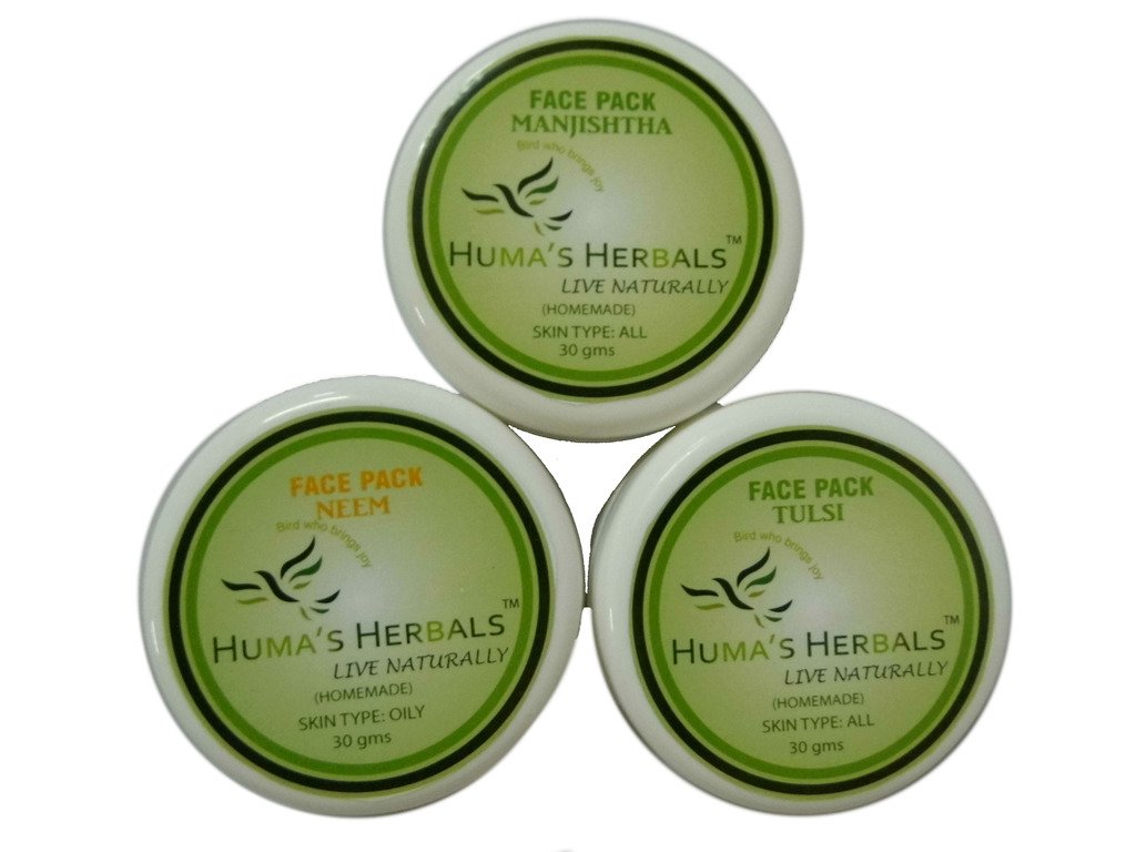 Humas Herbals Home Made Natural Face Pack - Manjishta + Neem + Tulsi (30gms each)