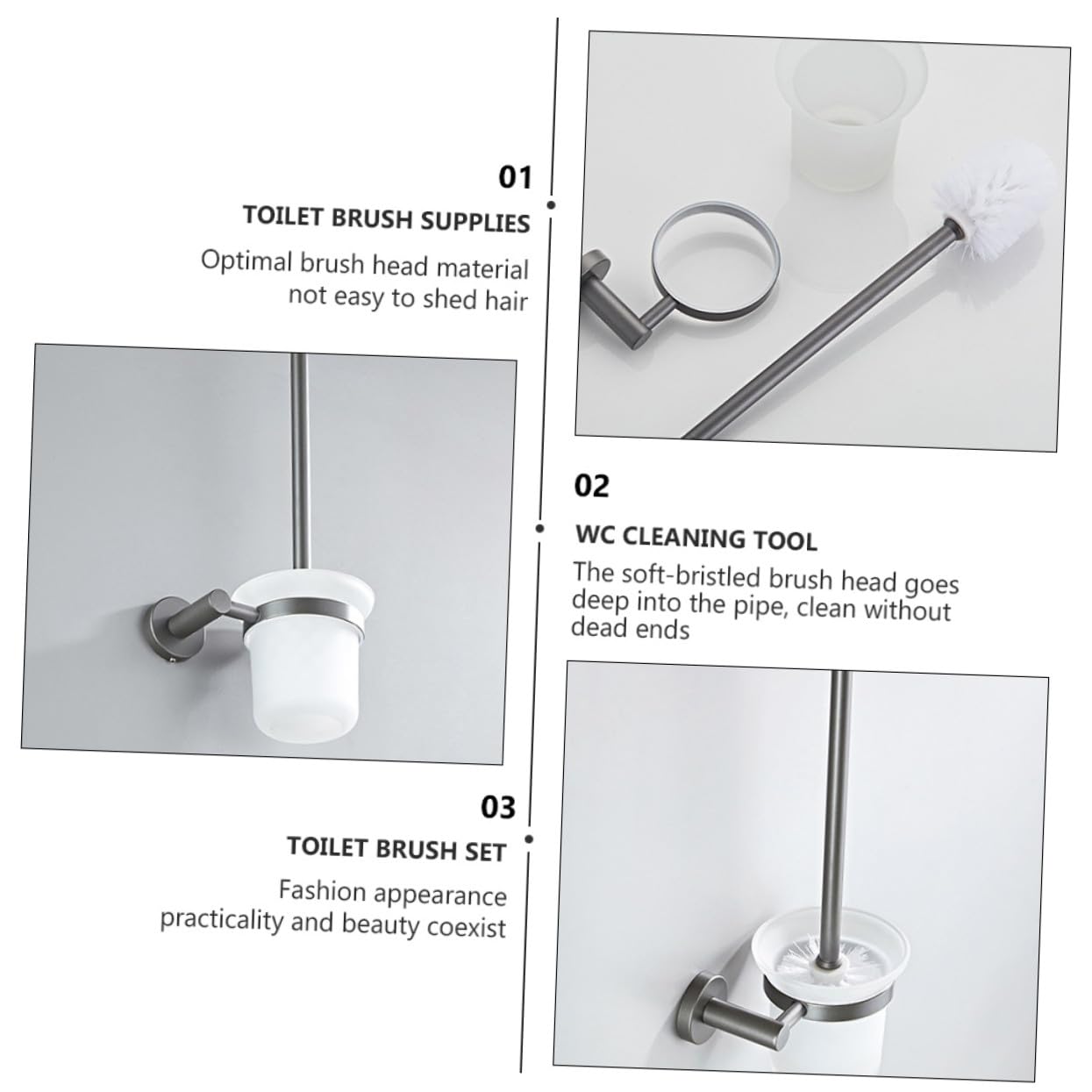 Cepillo de Inodoro de Mango Largo Base Redonda de Vidrio Esmerilado Escobilla de Baño Montada la Pared Juego de Limpieza para Inodoro Cerdas Suaves para Hogar y Baño