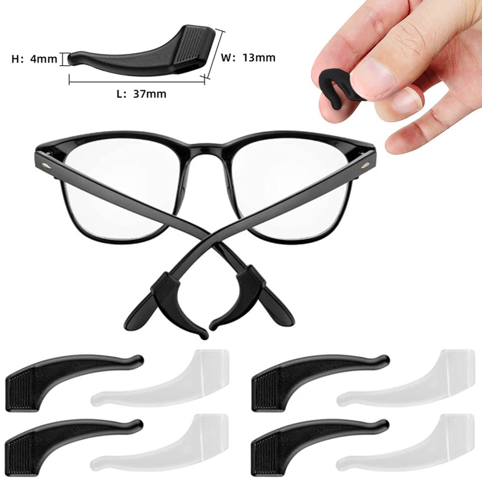 VEGCOO 26 pares de gafas antideslizantes de silicona con gancho para las orejas, almohadillas adhesivas para la nariz, lentes para la nariz, puntas de las sienes, retenedor de manga, soportes para