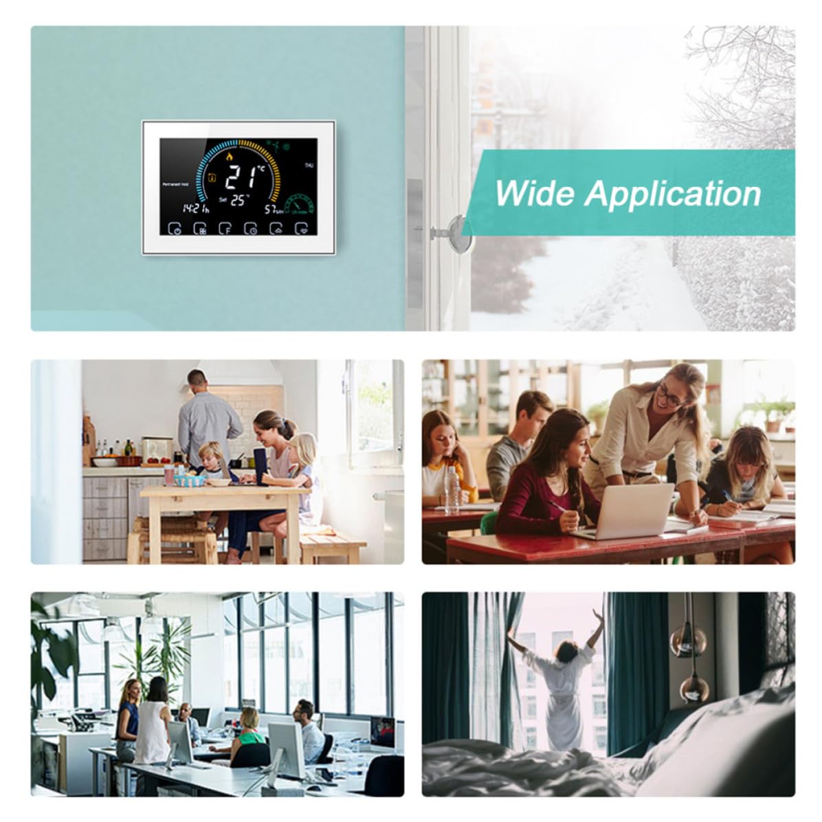 KICHOUSE Intelligentes WLAN Thermostat mit LCD Touchscreen Programmierbarer Temperaturregler für Haushalt 5a Kapazität Weißes PC Abs Gehäuse Einfache Bedienung