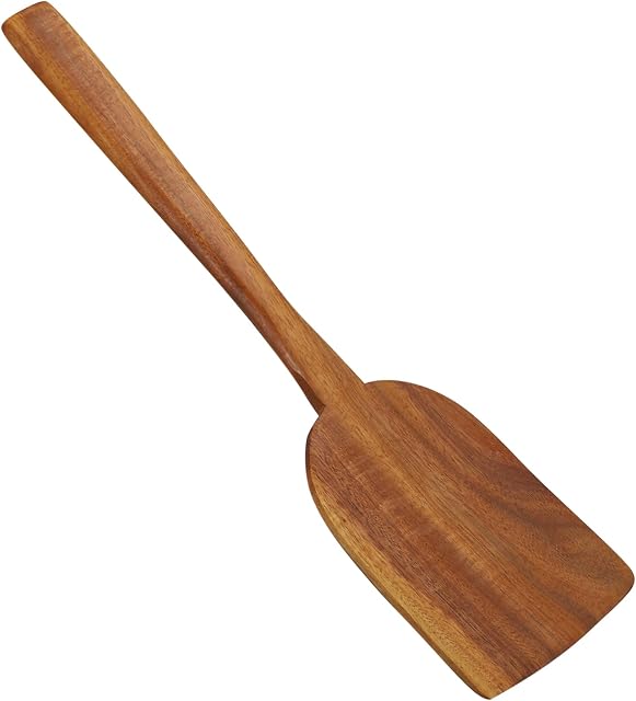SWOOMEY Duży Z Drewna Tekowego Łopatka Do Gotowania Zupa Bambusowa Łyżka Do Gotowania Na Drewnie Szpatułka Ze Stali Nierdzewnej Bambusowa Łopata Do Drewna Skrobak Do Mieszania Ze Stali