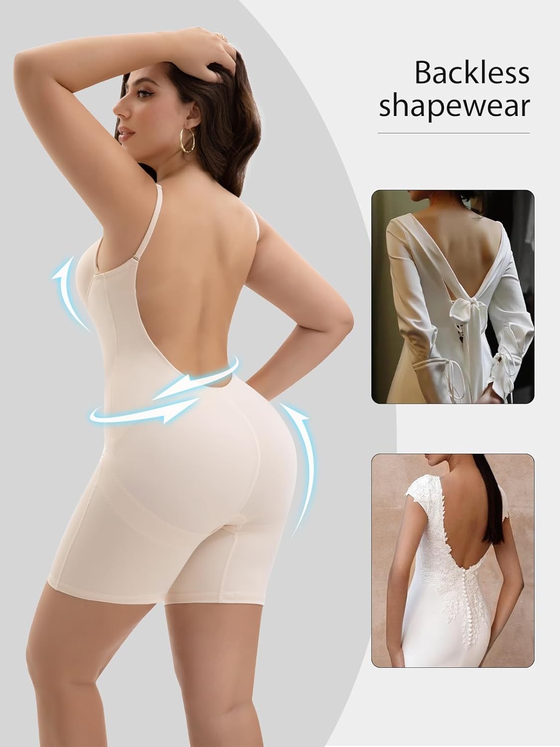 Decorus Backless Shapewear Bodysuit For Women: Low Back Shapewear Tummy Control - Open Back Plunge Body Shaper For Dress - Image 2