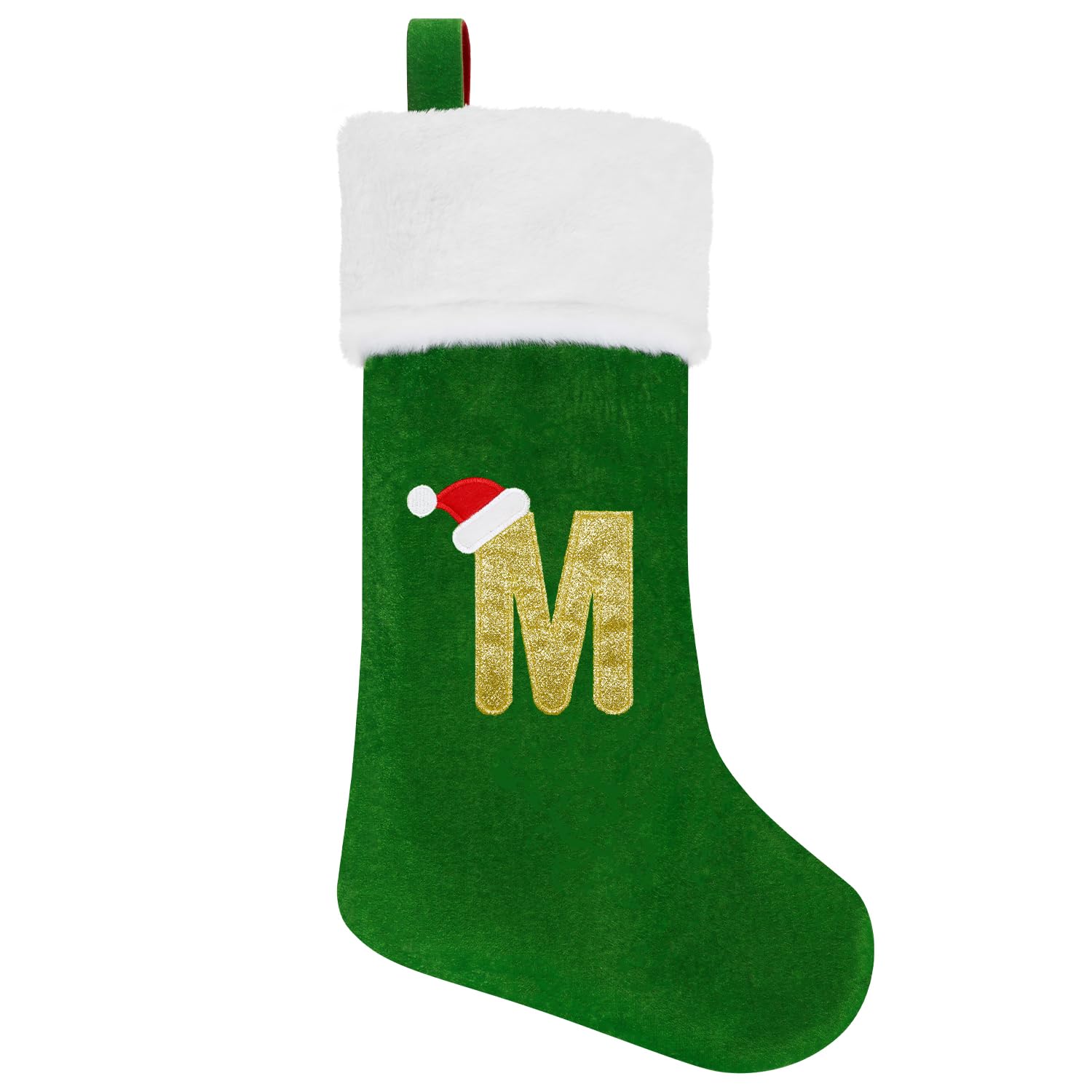 Veylin Green Christmas Stockings, 20 Inch Plush Christmas Stockings Embroidered Personalised Stockings Initial Christmas Stockings For Kids/Adult Letter M