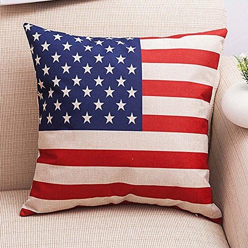 Vintage Stripe American USA Flag - Square Burlap Light Linen Design Throw Pillow Case Shell Cushion Covers 18 x 18 Inch Home Decor - for Living Room, Car Seat, Study