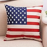 Vintage Stripe American USA Flag - Square Burlap Light Linen Design Throw Pillow Case Shell Cushion