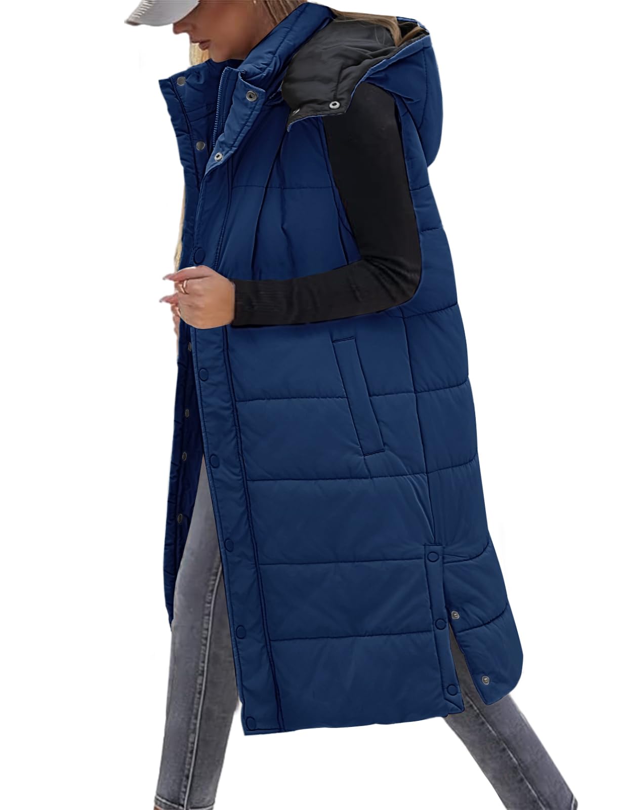 Tuopuda Gilet Donna Lungo, Smanicato Piumino Invernale, Gilet con Cappuccio Cappotto Senza Maniche Termico Giubbotto Imbottito Giacca Trapuntato con Cerniera
