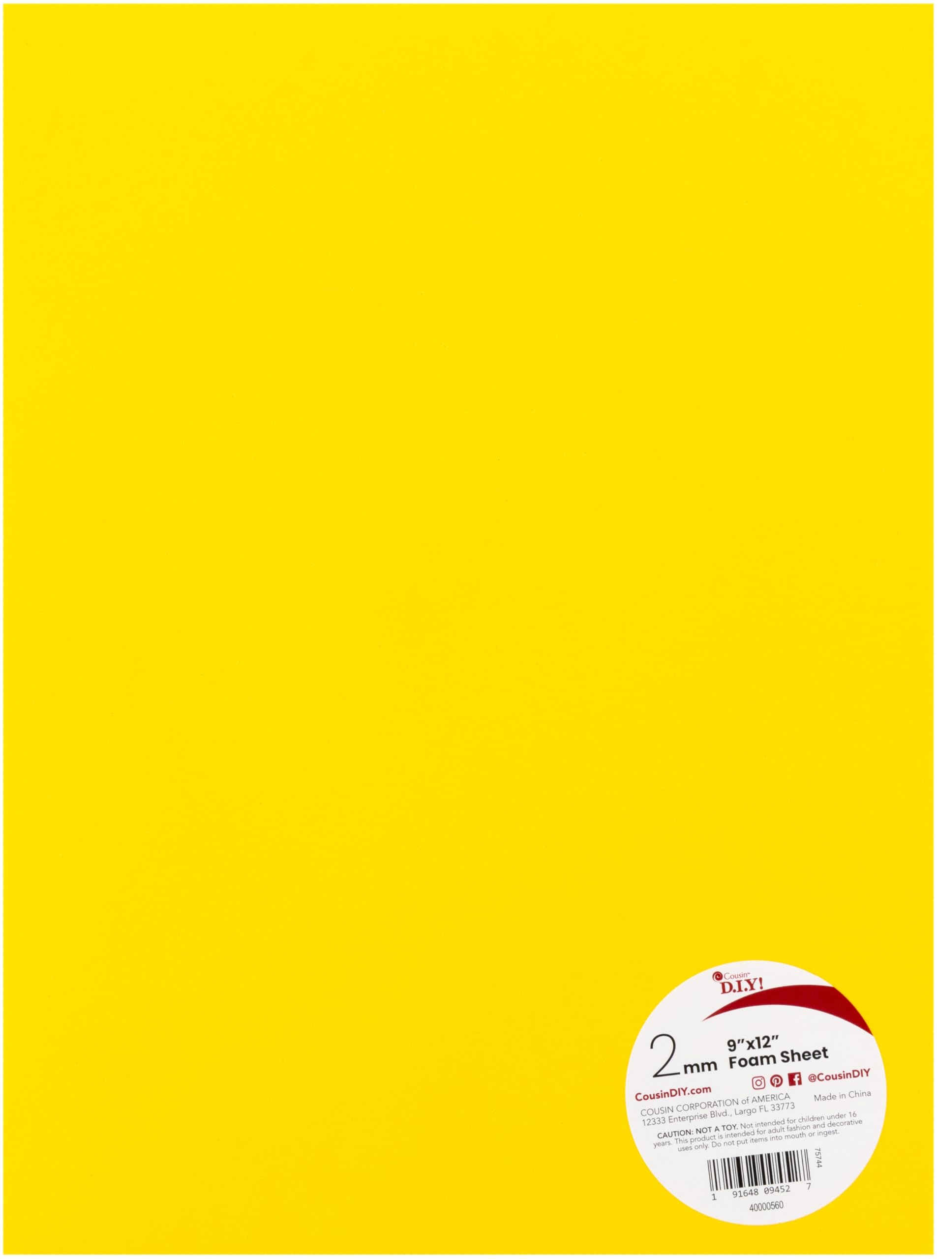 Cousin DIY Yellow Foam Sheet, 9 x 12 inch, 2mm
