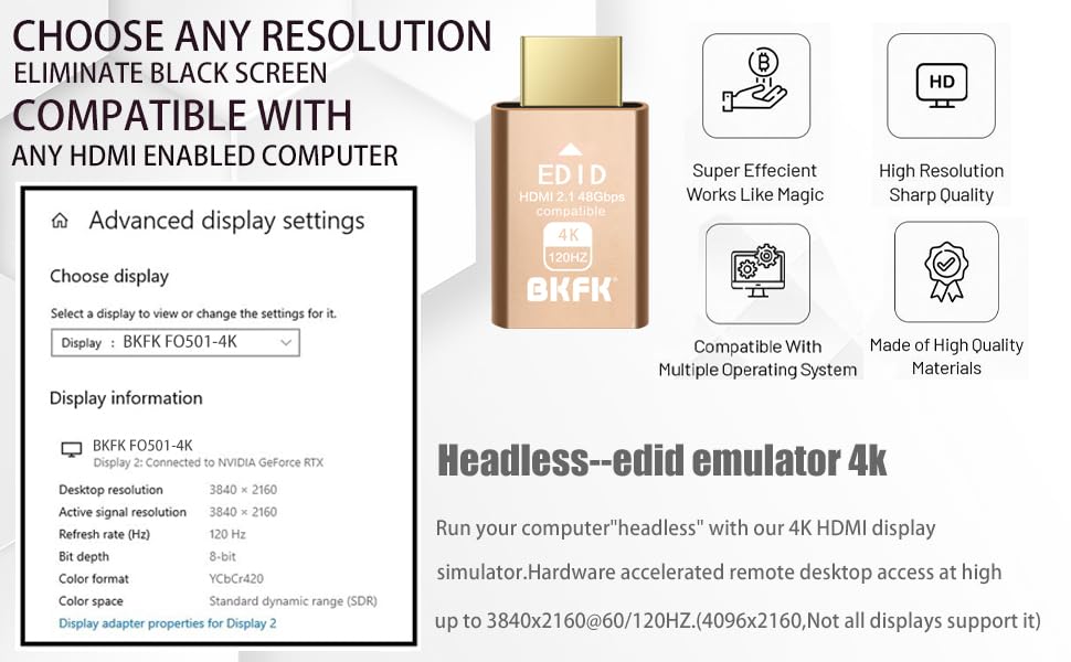 Image of 1 Pack HDMI Dummy Plug 4K@120Hz, 2K@120Hz EDID Emulator