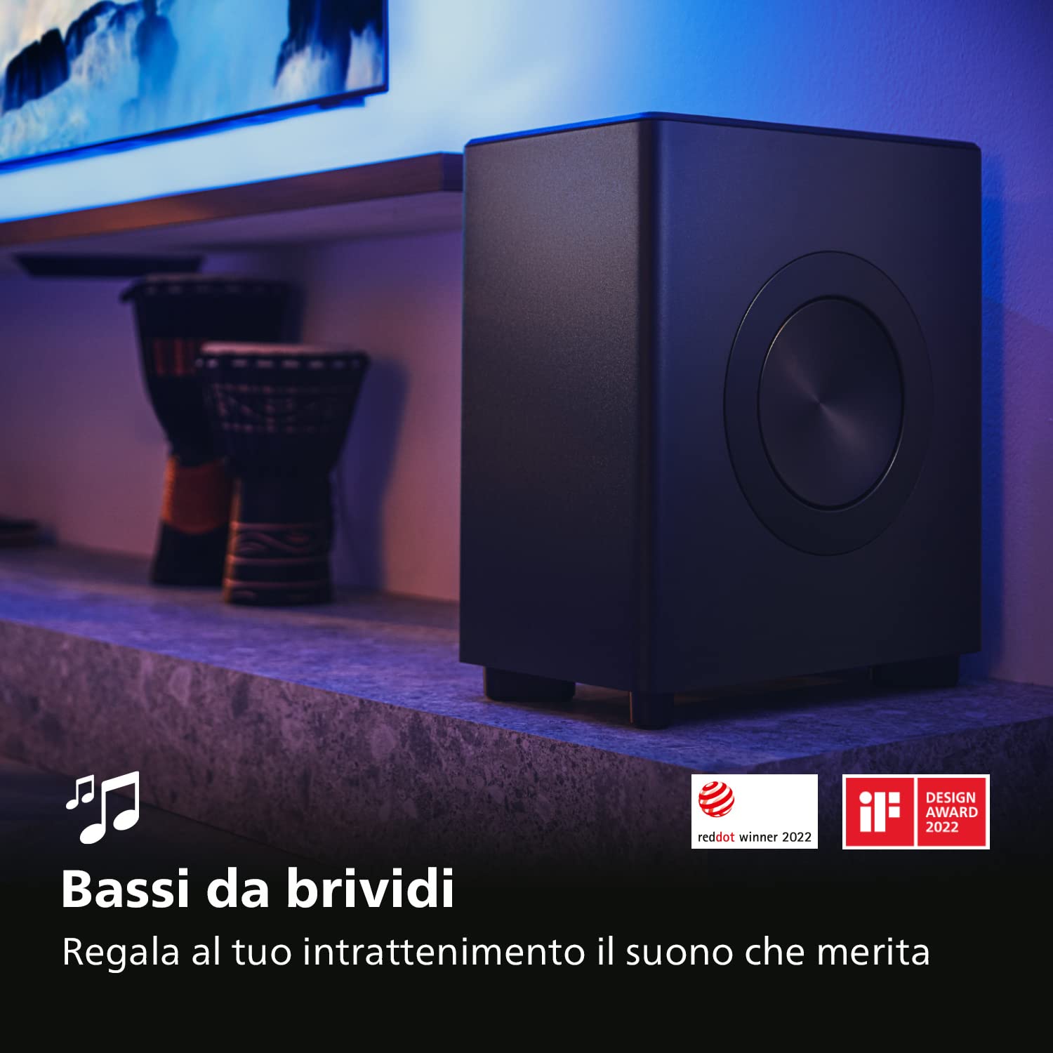Philips FW1 | Subwoofer wireless | Suono cinematografico | Bassi ricchi e profondi | Design accattivante | Potenza di uscita 420 W | Nero