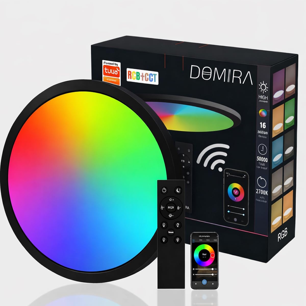Domira Black Led Ceiling Light, 2000Lm Smart Rgbic Flush Ceiling Lights 24W Work With Alexa & Google Assistant, For Bedroom Living Room, Round, Ø30cm [Energy Class E] (With Remote)