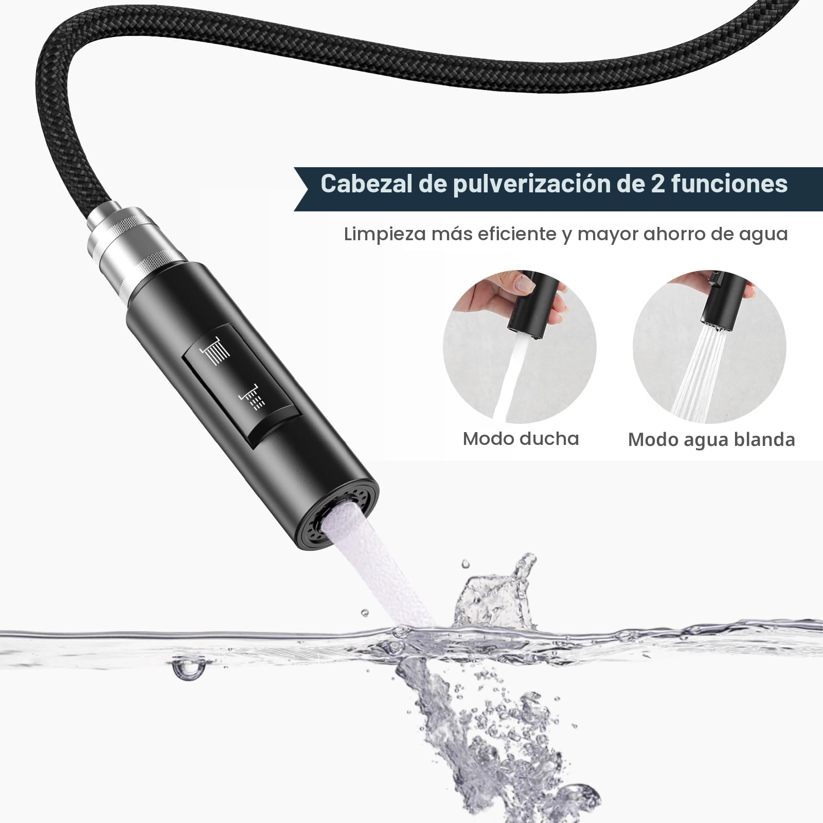 Grifo Cocina Extraible,Grifos Cocina Fregadero con 2 Modos de Flujo de Agua, Giratorio 360° Grifos Cocina Fregadero,Agua Frío y Calor Disponibles, Acero Inoxidable -Negro mate