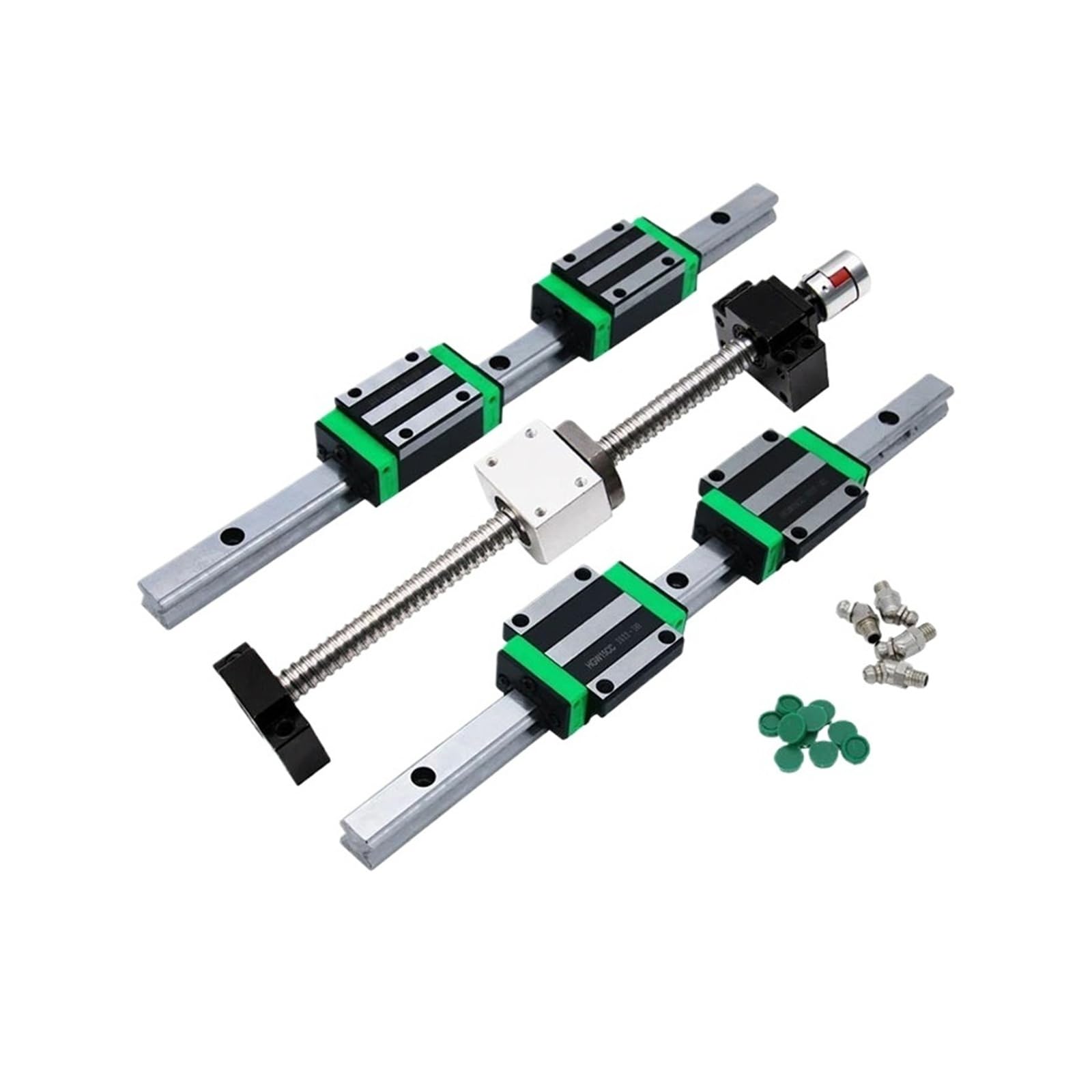 HHB18I 2pcs HGR20 Linear Guide Rail+4 Slider Blocks+1 kit Ball Screw SFU1605 SFU1610 SFU2005 SFU2010 for CNC part XYZ axis Router(SFU2010 HGH20CA,350mm)