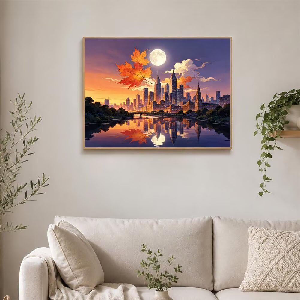 5D Diamond Painting Ville Peinture Diamant Adulte 110x80cm C-9483U | DIY Loisirs Créatifs Adultes Diamant Perle Broderie, 5D Cristal Rond Point de Croix pour Home Wall Decor, Cadeau Femme