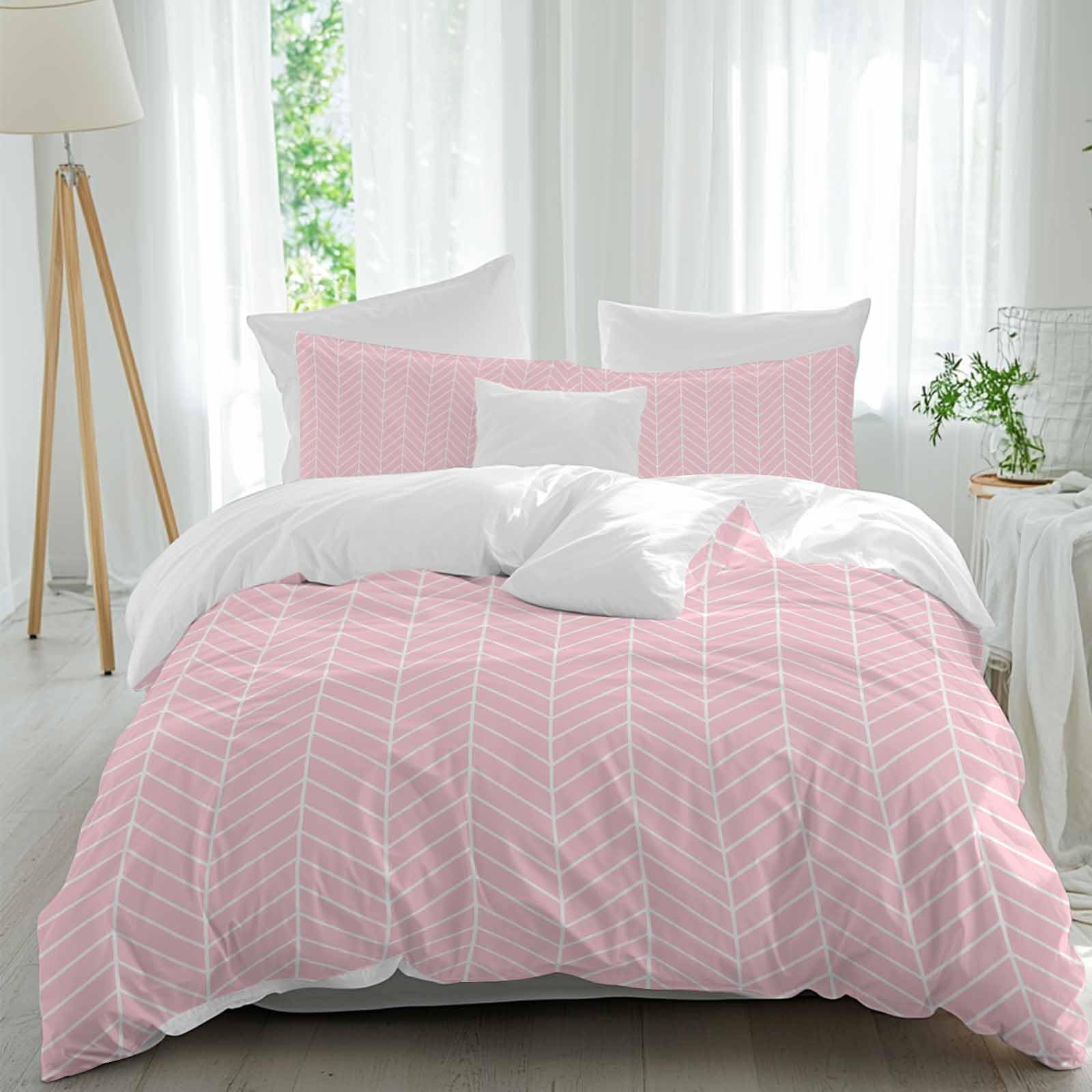 Modern Pink Bed Duvet Cover Full Size Washed Patterned Textured Duvet Cover Sets with Zipper Tiers Microfiber Soft