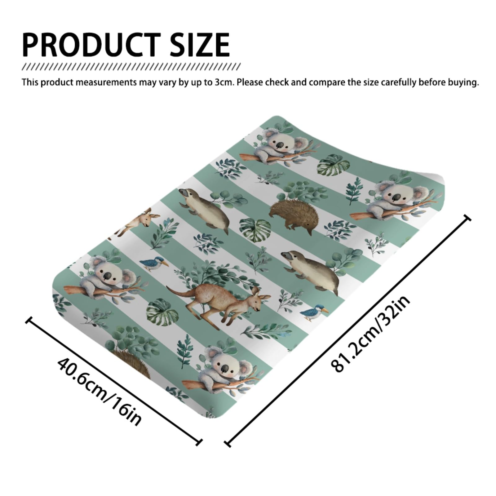 Baby Australian Animals Baby Changing Pad Covers for Boy Girl 32''x16'' Cute Koala Green Tropical Leaves Fitted Diaper Change Table Sheets Baby Animals Stripes Soft Breathable Baby Changing Table Mats