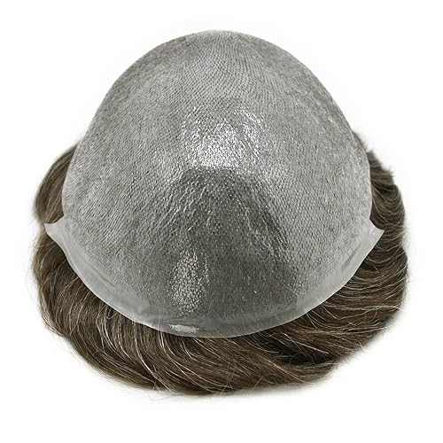 Miniatura 76 de Mens Toupee Real Human Hair Piece 0.06mm Ultra Thin Skin Toupee V-loop Natural Looking Hair Pieces For Men Hair Replacement System8x10-90% light