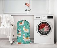 Vista 2 de Swono Bolsa grande de ropa sucia de alpaca para cesta de lavandería, diseño de llamas de dibujos animados, animales lindos, lavable a máquina