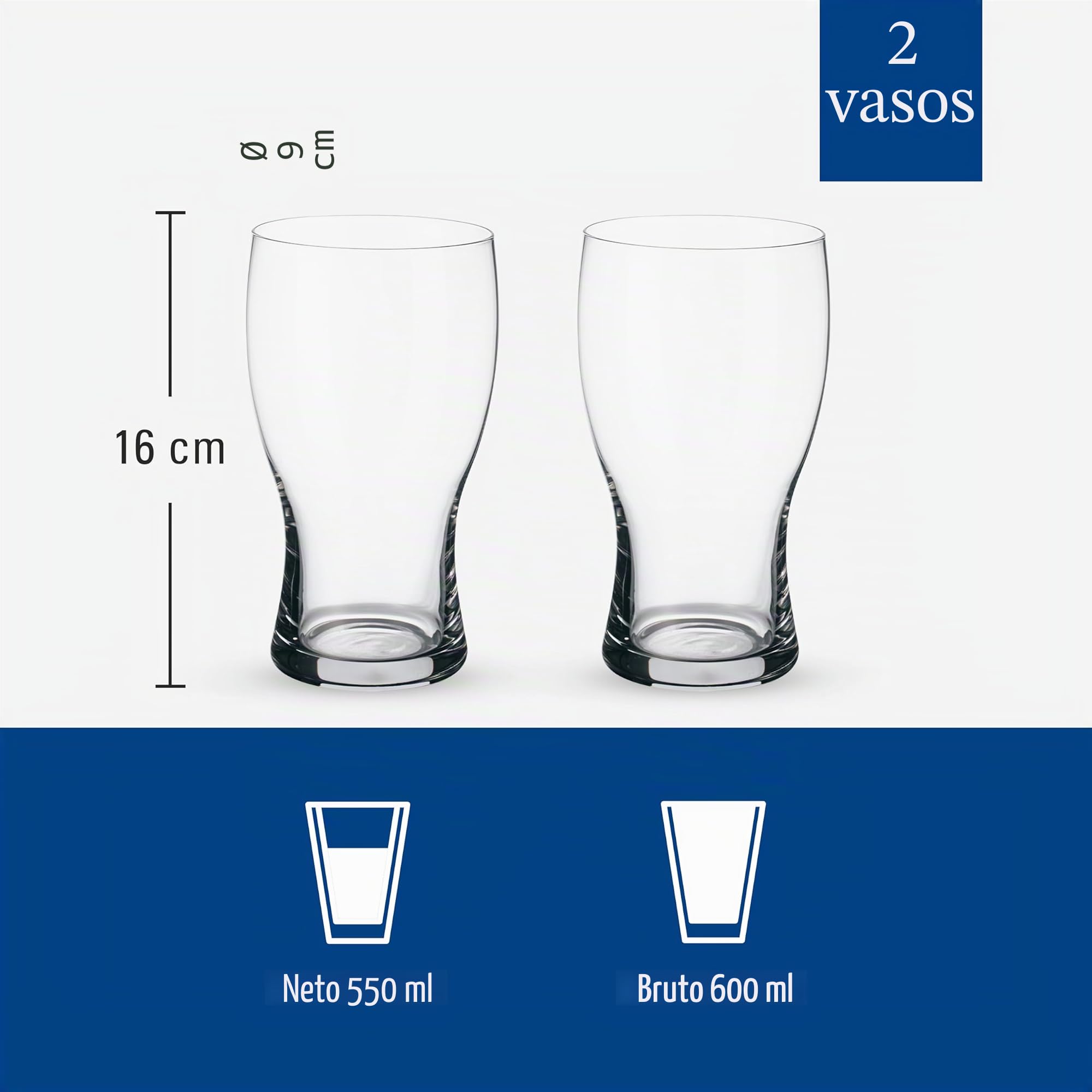 Purismo pinta de cerveza set de 2 unidades. | Cristal fabricado en Alemania, ideal para el uso diario y ocasiones festivas