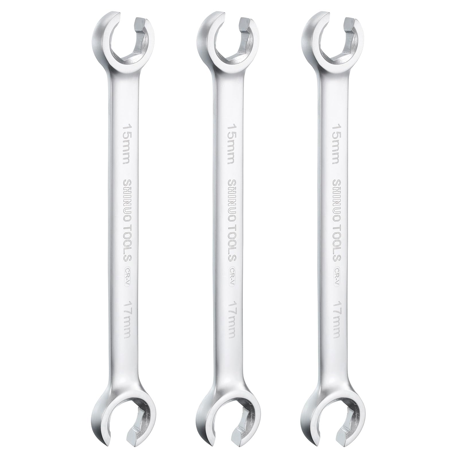 HARFINGTON 3pcs Flare Nut Wrench 15mm x 17mm High Carbon Steel Nickel Plating Wrench for DIY Hand-making Automotive Repairs and Household Maintenance