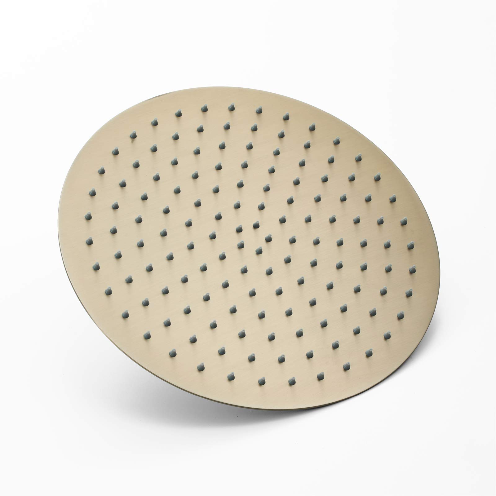 Alcachofa de Ducha, 10 Pulgadas Ronda Alcachofas Fijas para Ducha de Alta Presión 304 Acero Inoxidable Oro Cepillado Ultra Delgado Rociador Ducha Efecto Lluvia con Brazo de Ducha