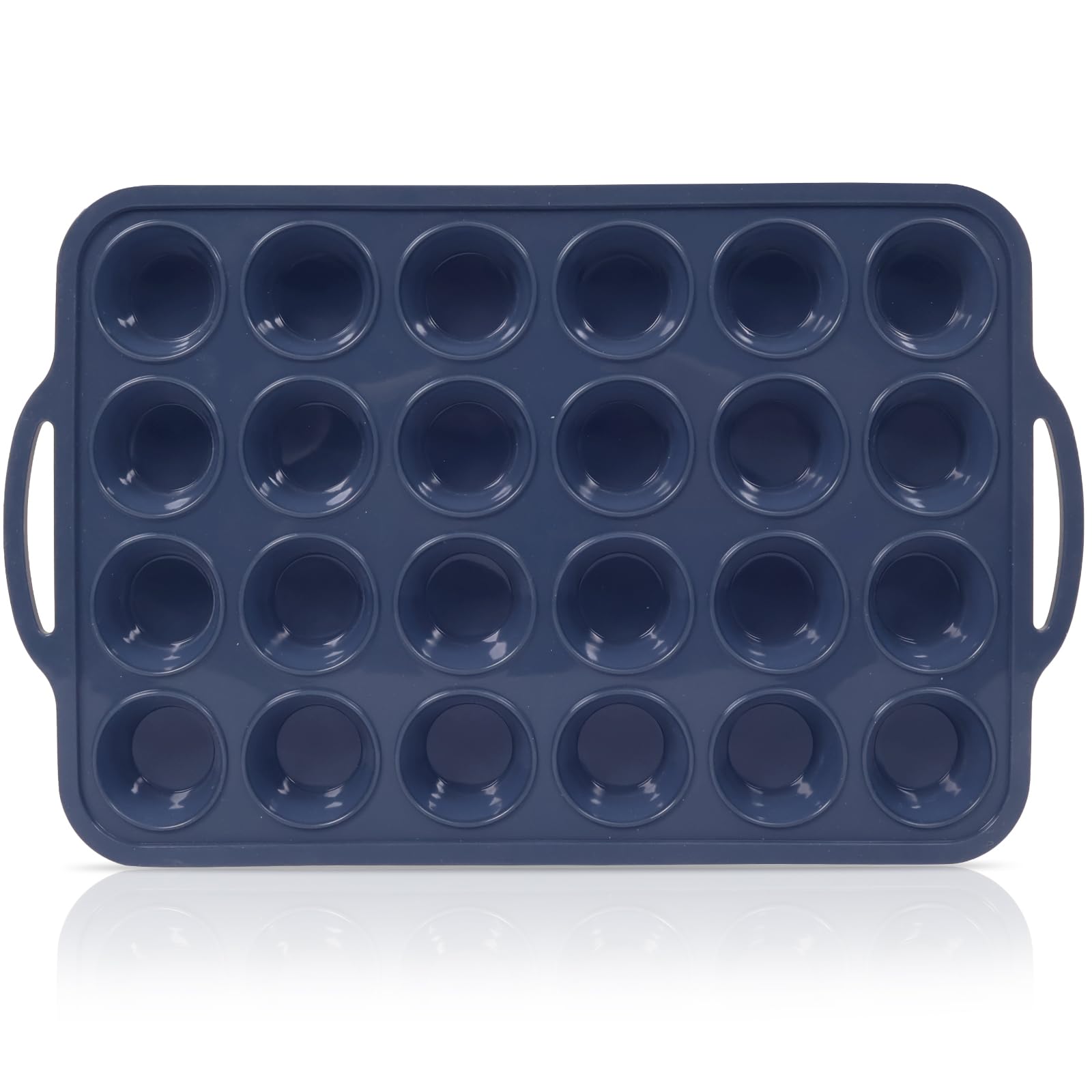 Vnray Mini Silicone Muffin Pan with Metal Frame, Non Stick Silicone Cupcake Pan with Handles 24 Cup, BPA Free Silicon Muffin Tin Tray Small for baking, egg bites, Cupcake Mold Grey