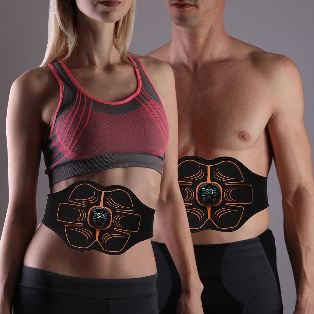 Bauchmuskeltrainer EMS Trainingsgerat, Bauchtrainer Elektrische Muskelstimulation USB Muskelstimulator, 10 Modi und 30 Intensitäten, Elektrostimulator-Gürtel für Männer Frauen Bauch Arme Beine
