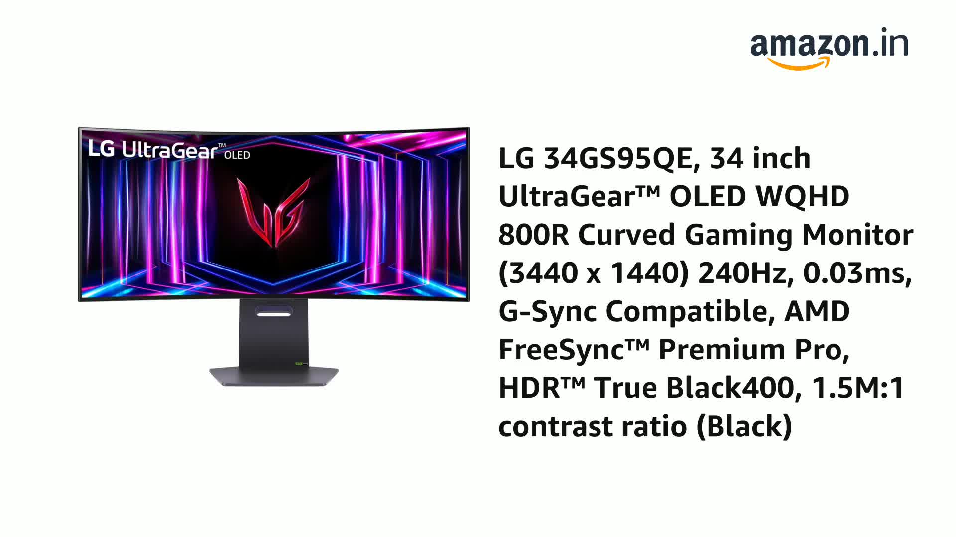 LG 34 inch 21:9 Ultragear™ OLED WQHD 800R Curved Gaming Monitor